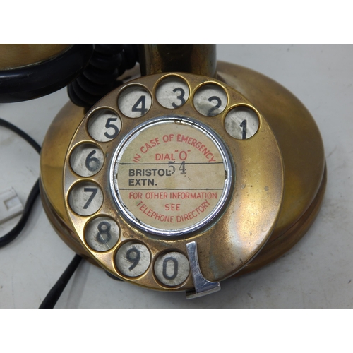 603 - Antique Brass Telephone converted for current use: Measuring 31cm high