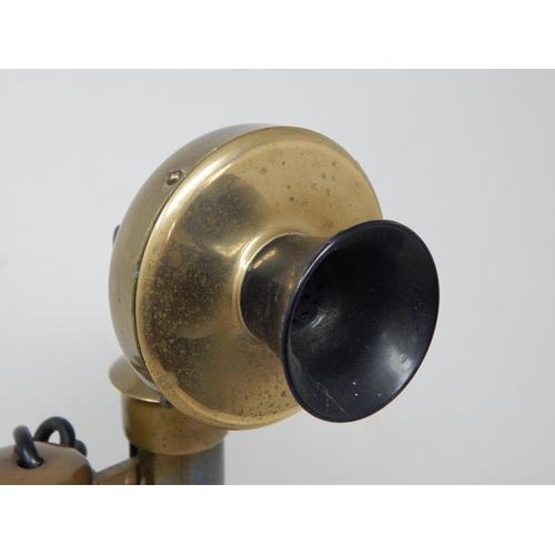 603 - Antique Brass Telephone converted for current use: Measuring 31cm high