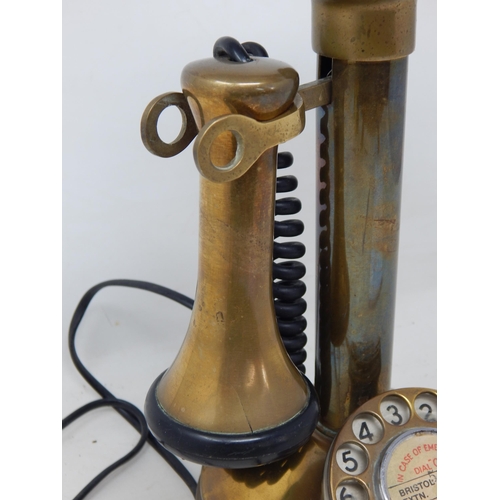 603 - Antique Brass Telephone converted for current use: Measuring 31cm high