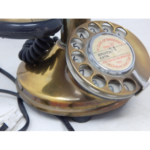 603 - Antique Brass Telephone converted for current use: Measuring 31cm high