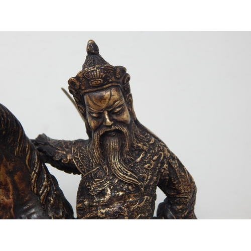 604 - Large Cast Bronze Figure of a Chinese Warrior on a Rearing Horse: Measuring 30cm high