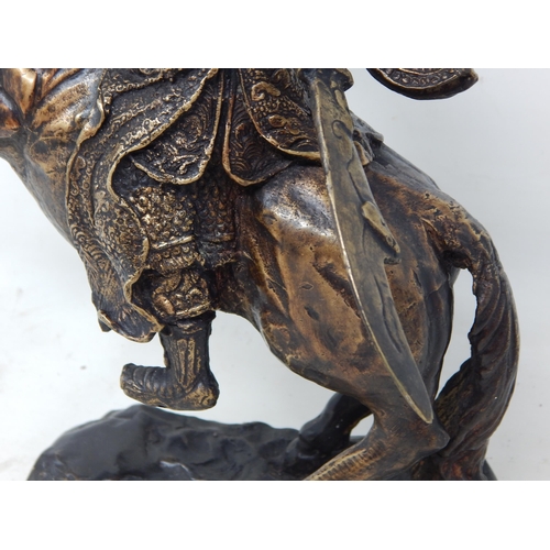 604 - Large Cast Bronze Figure of a Chinese Warrior on a Rearing Horse: Measuring 30cm high