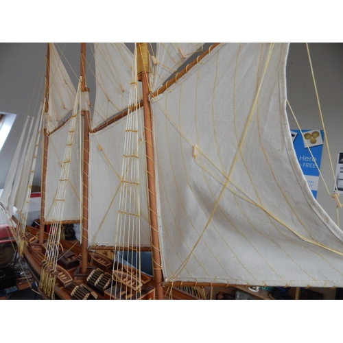 598 - Large Wooden Model of a Three Masted Schooner on Stand: Reputably from Admiralty House. Measuring 14... 