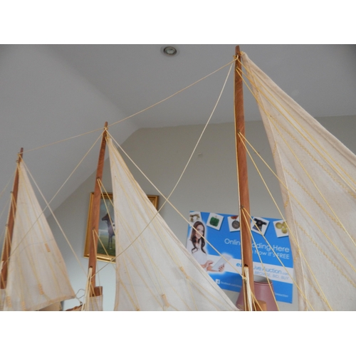 598 - Large Wooden Model of a Three Masted Schooner on Stand: Reputably from Admiralty House. Measuring 14... 