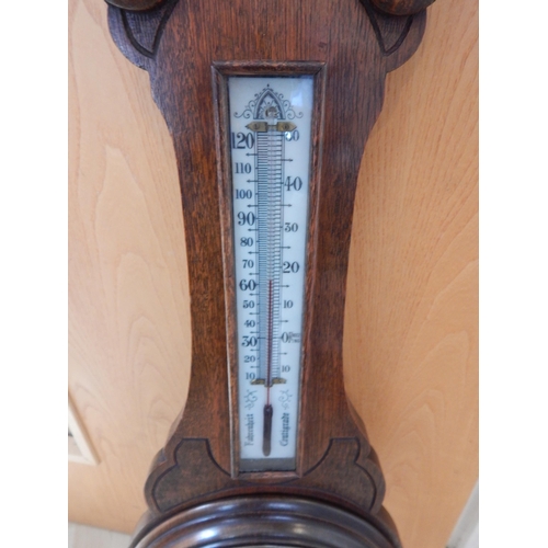 612 - Early 20th Century Wooden Cased Banjo Aneroid Barometer. Measuring 90cm high