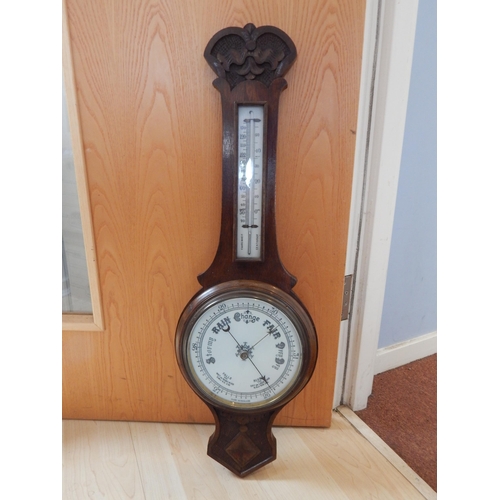 613 - Early 20th Century Wooden Cased Banjo Aneroid Barometer. Measuring 80cm high