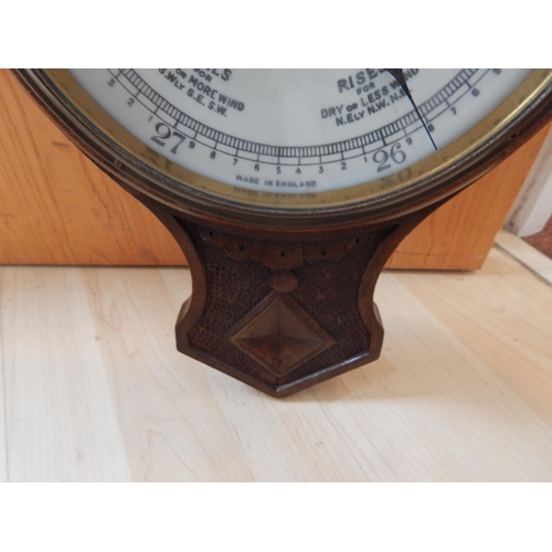 613 - Early 20th Century Wooden Cased Banjo Aneroid Barometer. Measuring 80cm high