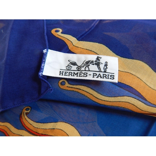 614 - HERMES PARIS: Large 100% Cotton Scarf Measuring approx 140cm x 140cm in Original Hermes Box.