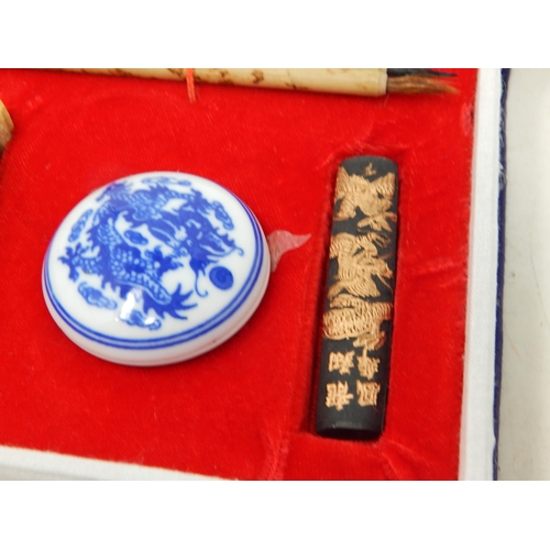 616 - Chinese Scholars Set Comprising, Seal, Wax Pot, Brushes etc in Original Fitted Case.