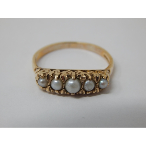 334 - 9ct Yellow Gold Pearl Set Ring: Size M