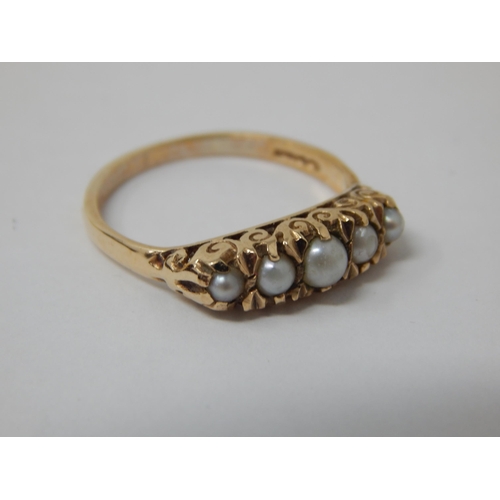 334 - 9ct Yellow Gold Pearl Set Ring: Size M