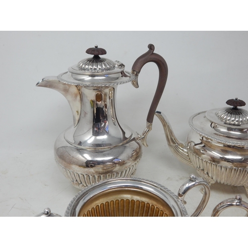 387 - Good Quality Edwardian 4 Piece Silver Plated Tea Service: Comprising: Tea Pot, Hot Water Jug, Sugar ... 