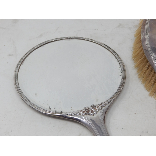 389 - Antique Silver Dressing Table Mirror & Brush Hallmarked Birmingham 1913