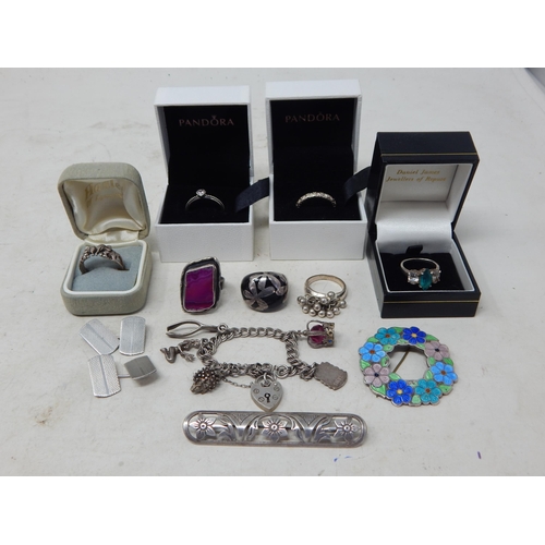 339 - Quantity of Silver Jewellery to Include Two Pandora Rings in Original Cases, Charm Bracelet with Cha... 