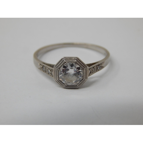 348 - Art Deco Platinum Ring Set with a Central Diamond Estimated @ 0.75cts with Diamond Shoulders: Ring S... 