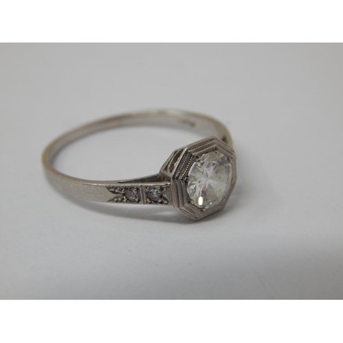 348 - Art Deco Platinum Ring Set with a Central Diamond Estimated @ 0.75cts with Diamond Shoulders: Ring S... 