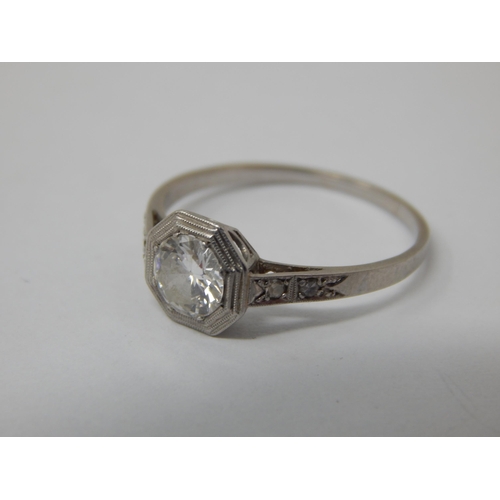 348 - Art Deco Platinum Ring Set with a Central Diamond Estimated @ 0.75cts with Diamond Shoulders: Ring S... 