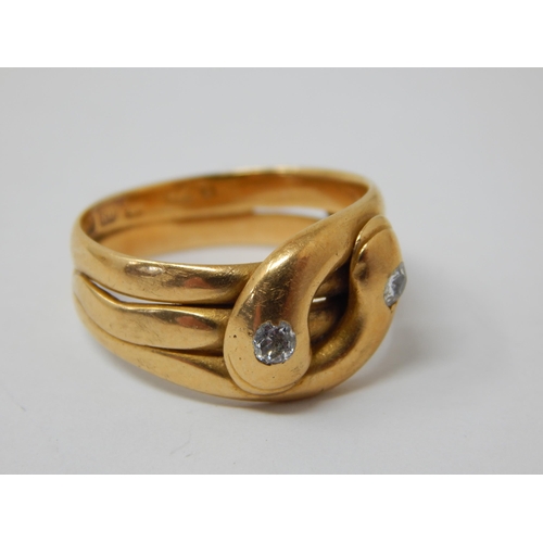 349 - Victorian 18ct Yellow Gold Gentleman's Ring Set with Two Diamonds: Hallmarked Birmingham 1882: Ring ... 