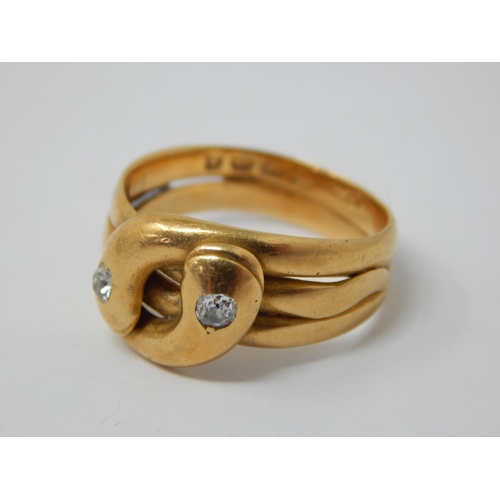 349 - Victorian 18ct Yellow Gold Gentleman's Ring Set with Two Diamonds: Hallmarked Birmingham 1882: Ring ... 