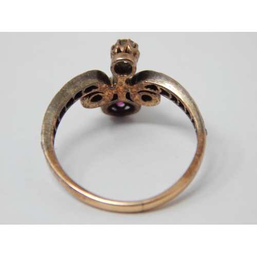 351 - Antique 18ct Yellow Gold Ring Set with Five old Cut Diamonds, One within a Border of Rubies. The Rin... 