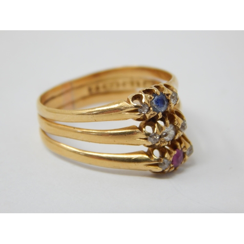 352 - Victorian 18ct Yellow Gold Ring Hallmarked Birmingham 1899 Formed as Three Joined Rings, Set with a ... 