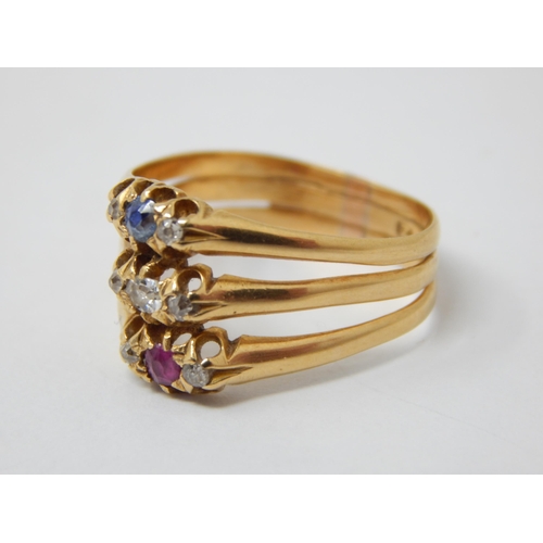 352 - Victorian 18ct Yellow Gold Ring Hallmarked Birmingham 1899 Formed as Three Joined Rings, Set with a ... 