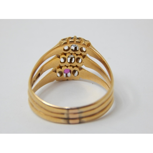 352 - Victorian 18ct Yellow Gold Ring Hallmarked Birmingham 1899 Formed as Three Joined Rings, Set with a ... 