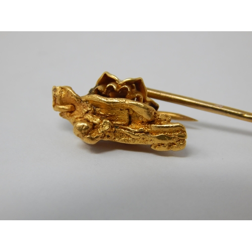 355 - Antique High Carat Gold Nugget Stick Pin: Weight 4.9g