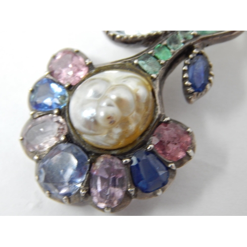 359 - Georgian Multi Gem Set Pendant Set with Sapphires, Emeralds, Pink Topaz, Pearl, Ruby: Measuring 4cm ... 