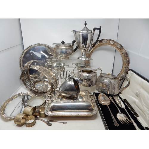 373 - Large Quantity of Silver Plated Wares to Include a Salver, Entree Dish, Toastrack, Rose Bowl, Teapot... 