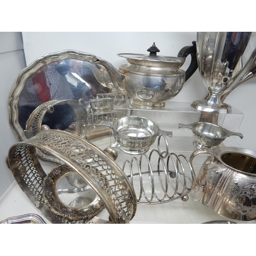 373 - Large Quantity of Silver Plated Wares to Include a Salver, Entree Dish, Toastrack, Rose Bowl, Teapot... 