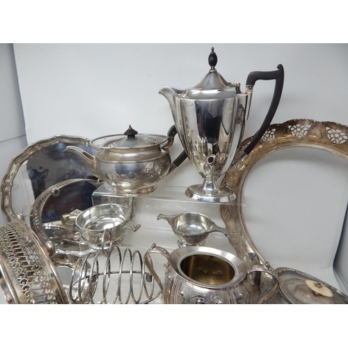 373 - Large Quantity of Silver Plated Wares to Include a Salver, Entree Dish, Toastrack, Rose Bowl, Teapot... 