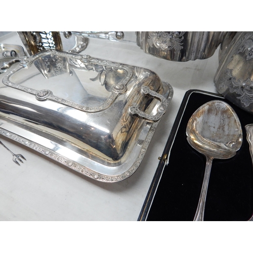 373 - Large Quantity of Silver Plated Wares to Include a Salver, Entree Dish, Toastrack, Rose Bowl, Teapot... 