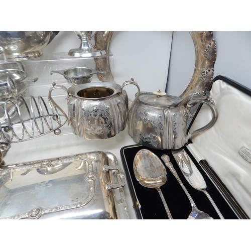 373 - Large Quantity of Silver Plated Wares to Include a Salver, Entree Dish, Toastrack, Rose Bowl, Teapot... 