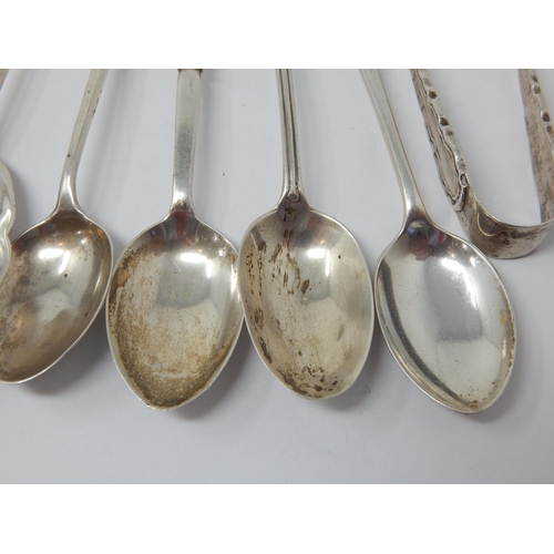 377 - Quantity of Hallmarked Silver Spoons & Sugar Tongs: Various Dates & Makers: Weight 116g