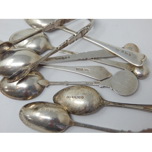 377 - Quantity of Hallmarked Silver Spoons & Sugar Tongs: Various Dates & Makers: Weight 116g