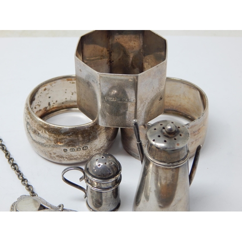 378 - Quantity of Hallmarked Silver to Include Napkin Rings, Silver Bladed fruit Knife, Miniature Silver C... 