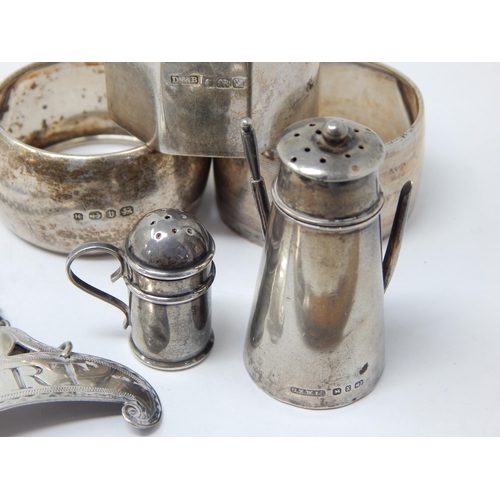 378 - Quantity of Hallmarked Silver to Include Napkin Rings, Silver Bladed fruit Knife, Miniature Silver C... 