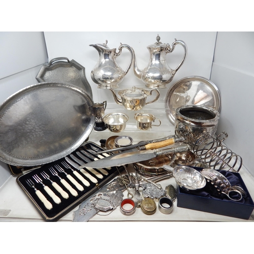 379 - Quantity of Silver Plated Wares & Pewter to Include Teapots, Trays, Cased Flatware, Toastrack, Wine ... 