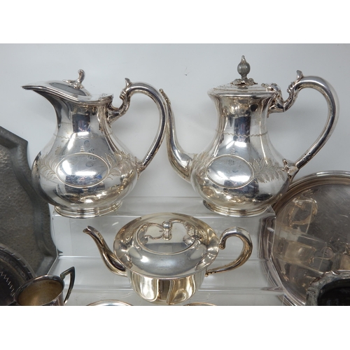 379 - Quantity of Silver Plated Wares & Pewter to Include Teapots, Trays, Cased Flatware, Toastrack, Wine ... 