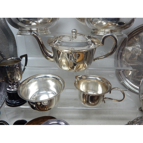 379 - Quantity of Silver Plated Wares & Pewter to Include Teapots, Trays, Cased Flatware, Toastrack, Wine ... 