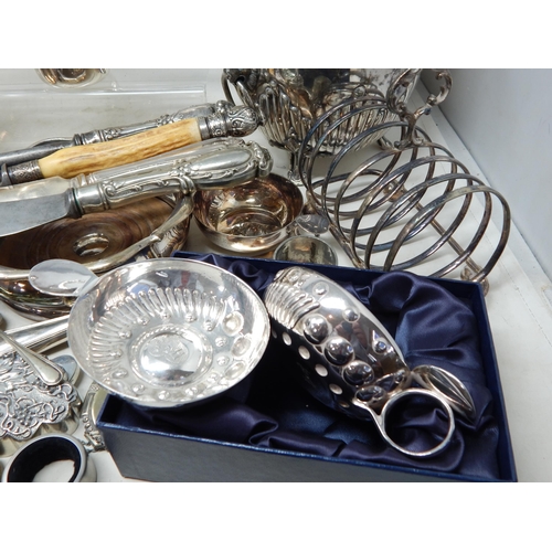 379 - Quantity of Silver Plated Wares & Pewter to Include Teapots, Trays, Cased Flatware, Toastrack, Wine ... 