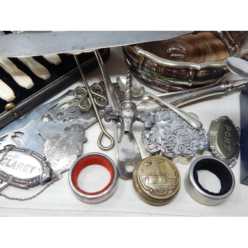 379 - Quantity of Silver Plated Wares & Pewter to Include Teapots, Trays, Cased Flatware, Toastrack, Wine ... 