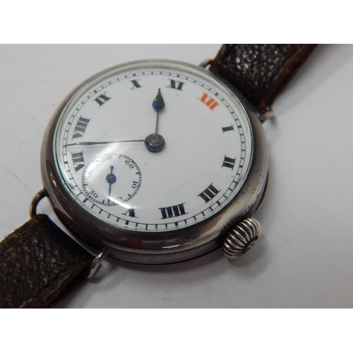 72 - Vintage First World War Officers Silver Trench watch in working order