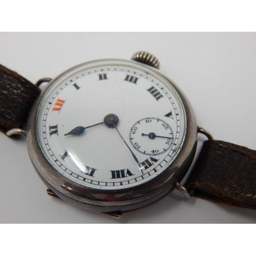 72 - Vintage First World War Officers Silver Trench watch in working order