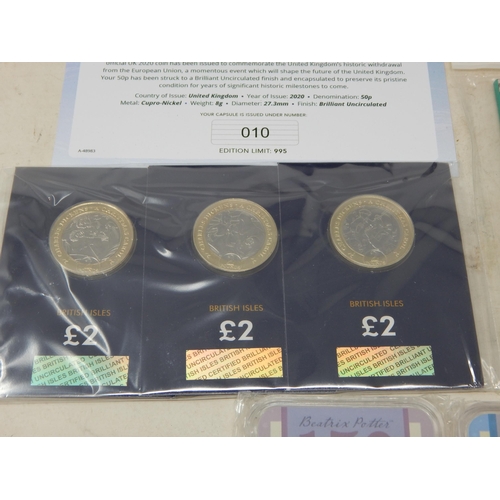 70 - The Brexit 50p Capsule Edition 50p cased with COA; Before, Beyond, Above £2 coin in Royal Mint blist... 