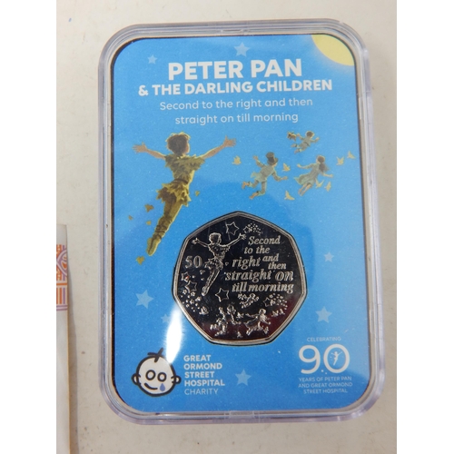 71 - The 75th Anniversary of VE Day Ultimate 50p Coin Cover; Peter Pan & The Darling Children 50p in plas... 