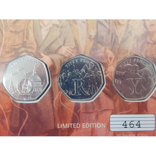 71 - The 75th Anniversary of VE Day Ultimate 50p Coin Cover; Peter Pan & The Darling Children 50p in plas... 