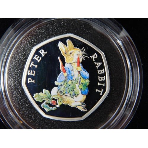 79 - Beatrix Potter Silver Colour Proof 50p Coins Mr Jeremy Fisher 2017; Tom Kitten 2017; Peter Rabbit 20... 