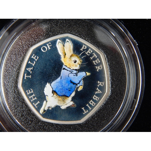 80 - Beatrix Potter Silver Colour Proof 50p coins Squirrel Nutkin 2016; Benjamin Bunny 2017; Peter Rabbit... 